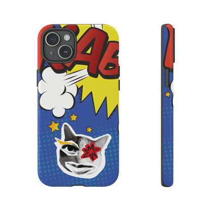 iPhone 15 Plus / Glossy Phone Case - Bold Blue Pop Art Cat Phone Case