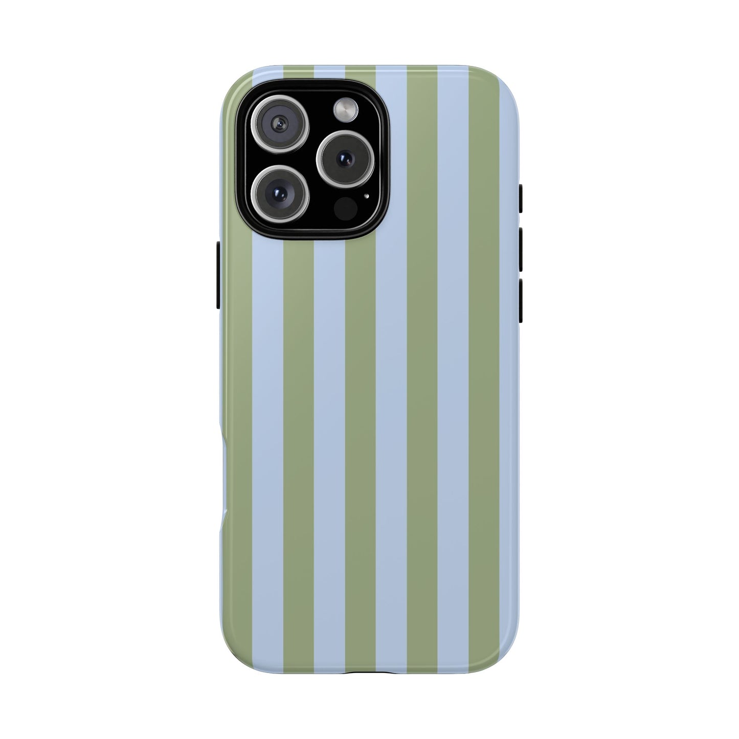 iPhone 16 Pro Max / Glossy Phone Case - Trendy Ice Blue & Green Stripe Pattern Phone Case