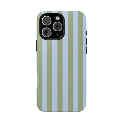 iPhone 16 Pro Max / Glossy Phone Case - Trendy Ice Blue & Green Stripe Pattern Phone Case