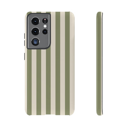 Samsung Galaxy S21 Ultra / Glossy Phone Case - ’Olive & Beige Stripe Pattern’ Phone Case