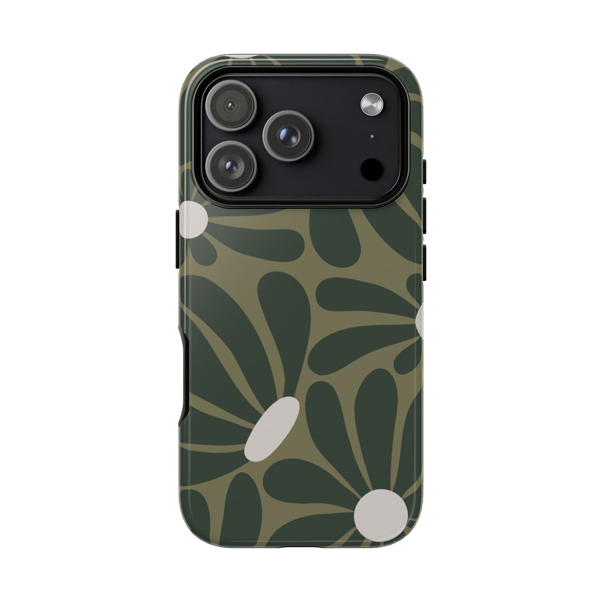 Retro Olive Green Daisy Pattern Phone Case - Green Phone Case - iPhone 17 Pro / Glossy