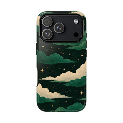 Illustrated Emerald Green Clouds & Stars Phone Case