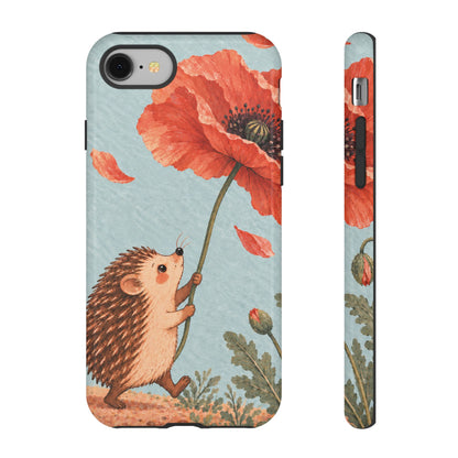 Whimsical Pale Blue Hedgehog and Poppy Phone Case - Blue Phone Case - iPhone 8 / Glossy