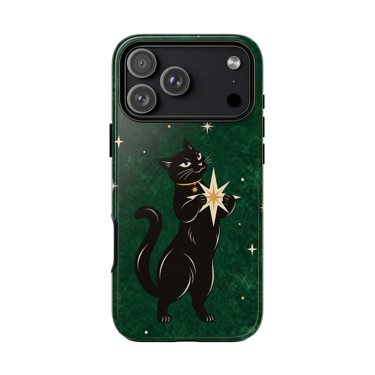Forest Green Celestial Black Cat Phone Case - Green Phone Case - iPhone 18 Pro Max / Glossy