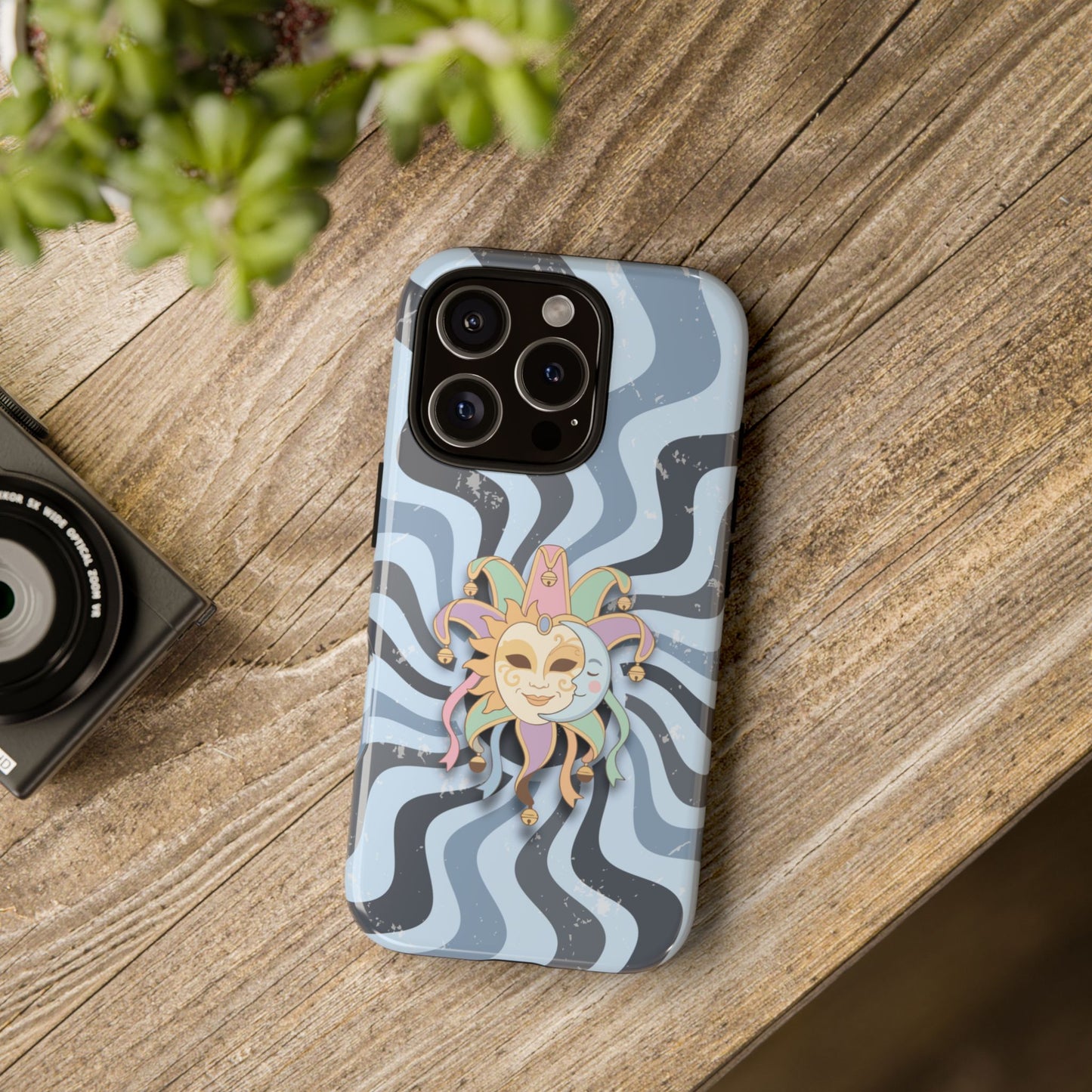 Phone Case - Sun & Moon Jester Mask – Blue Retro Wave Phone Case