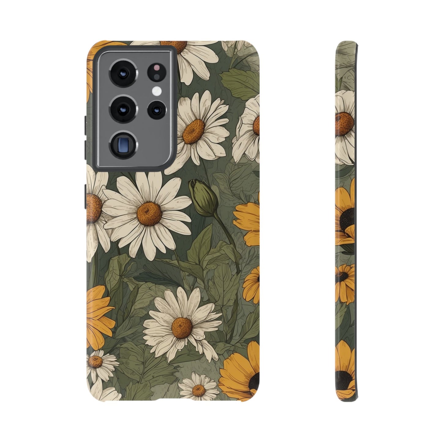 Samsung Galaxy S21 Ultra / Glossy Phone Case - Boho Chic Daisies Floral Pattern ’White & Yellow’ Phone Case