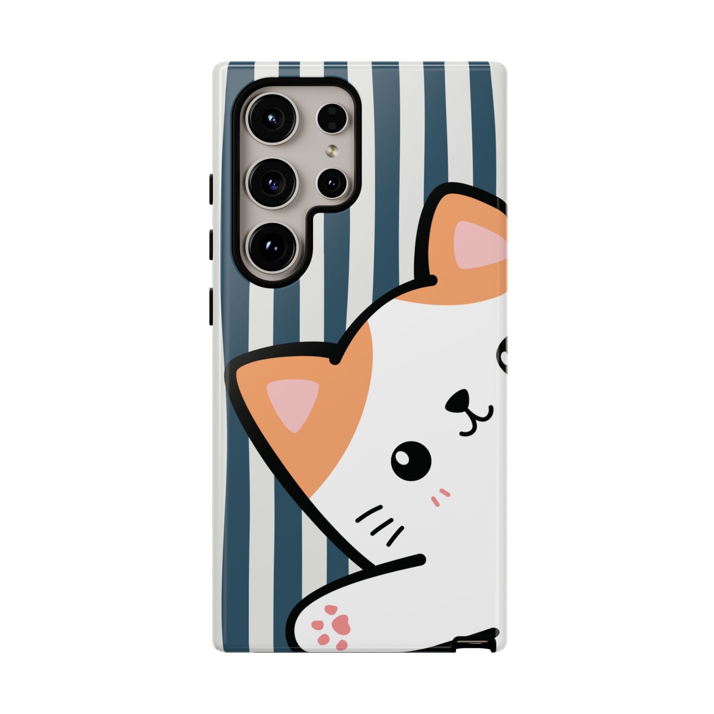 Playful Peakaboo Cat with Blue Stripe Pattern Phone Case - Blue Phone Case - Samsung Galaxy S24 Ultra / Glossy