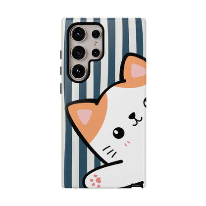 Playful Peakaboo Cat with Blue Stripe Pattern Phone Case - Blue Phone Case - Samsung Galaxy S24 Ultra / Glossy