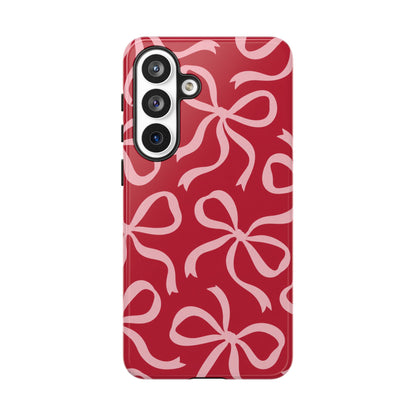 Bold Raspberry Red and Blush Pink Bow Pattern Phone Case