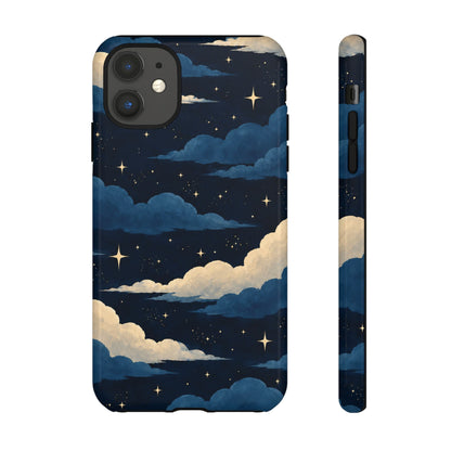 Illustrated Navy Blue Clouds & Stars Phone Case