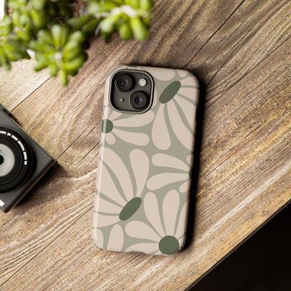 Retro Cream & Green Daisy Pattern Phone Case - White Phone Case