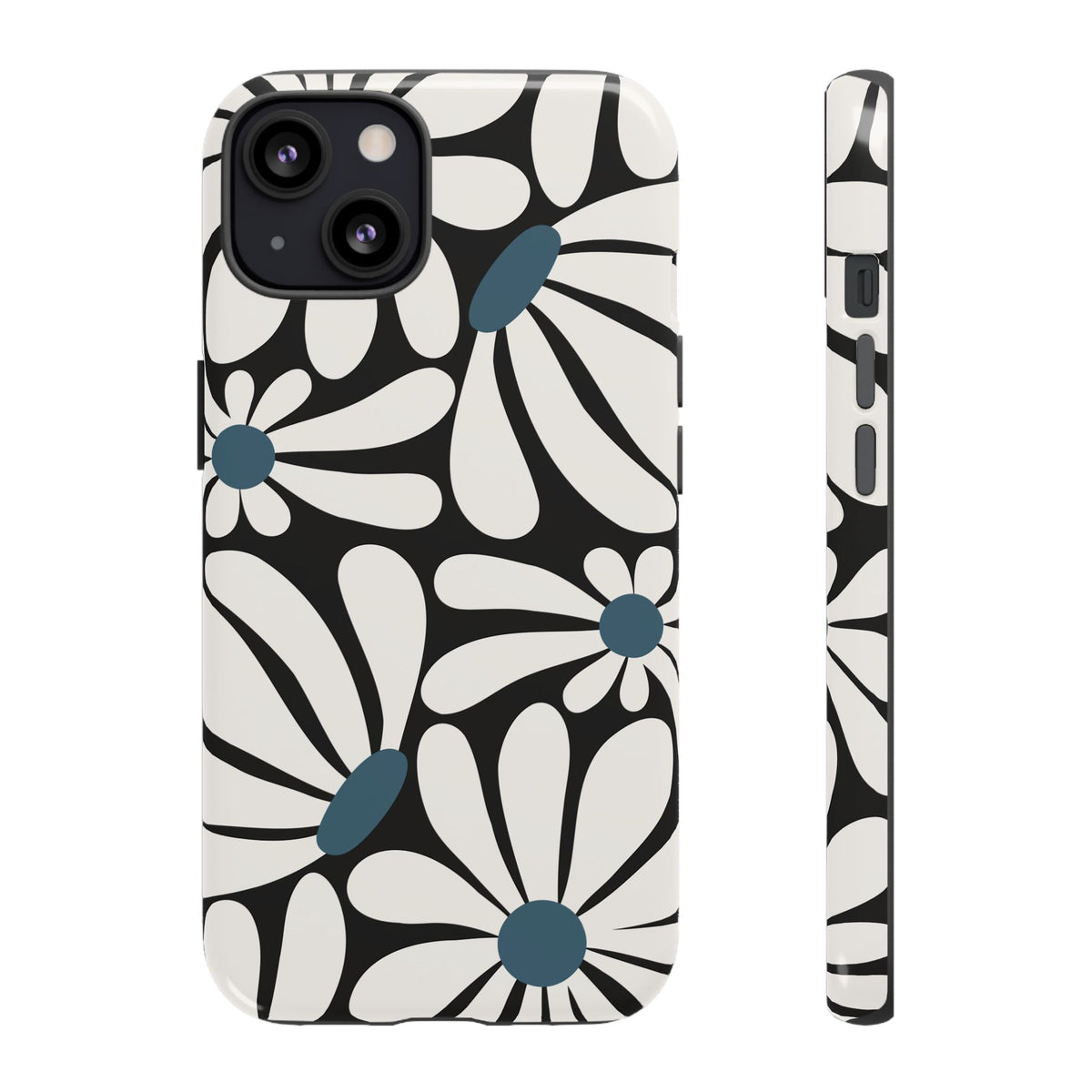Retro Black Daisy Pattern Phone Case - Black Phone Case - iPhone 13 / Glossy
