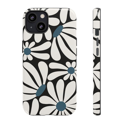 Retro Black Daisy Pattern Phone Case - Black Phone Case - iPhone 13 / Glossy