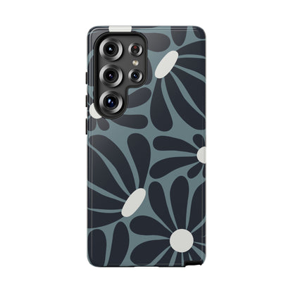 Samsung Galaxy S25 Ultra / Glossy Phone Case - ’Retro Navy Blue & White Daisy Pattern’ Phone Case