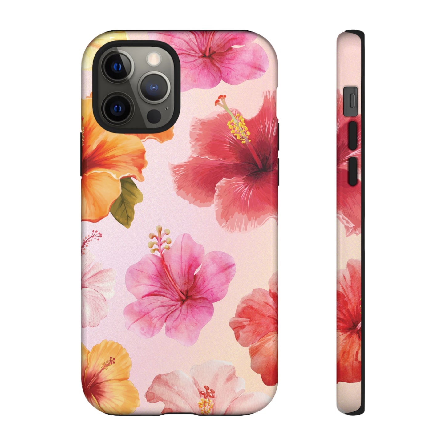 iPhone 12 Pro / Glossy Phone Case - ’Pink Hibiscus Pattern #2’ Phone Case