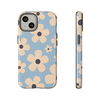 iPhone 14 / Glossy Phone Case - Cute Light Blue & Cream Daisy Pattern Phone Case