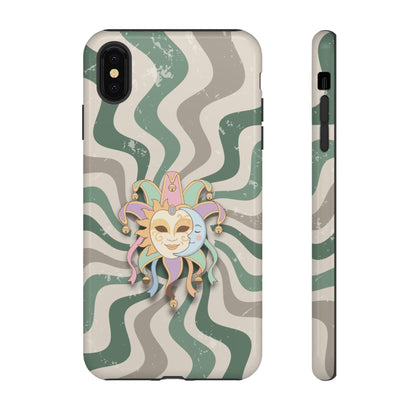 iPhone XS MAX / Glossy Phone Case - Sun & Moon Jester Mask – Green Retro Wave Phone Case
