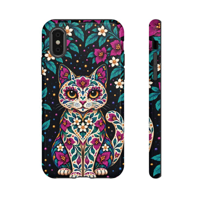 Vibrant Purple and Teal Calavera Cat Phone Case - Multicolor Phone Case - iPhone XS / Glossy