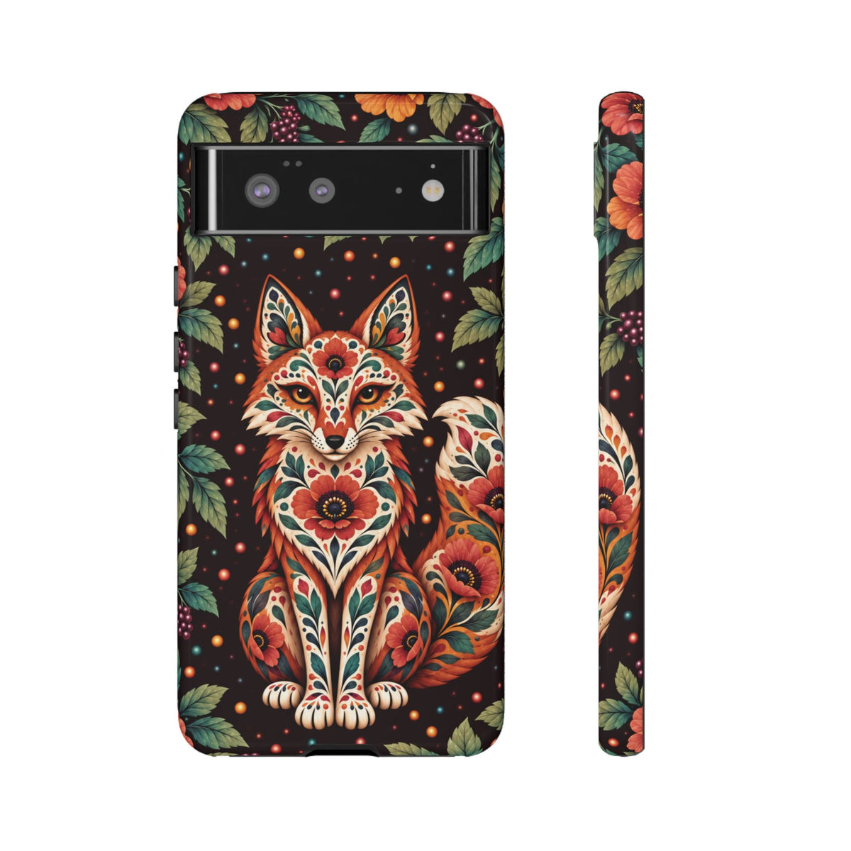 Vibrant Terracotta and Teal Calavera Fox Phone Case - Multicolor Phone Case - Google Pixel 6 / Glossy