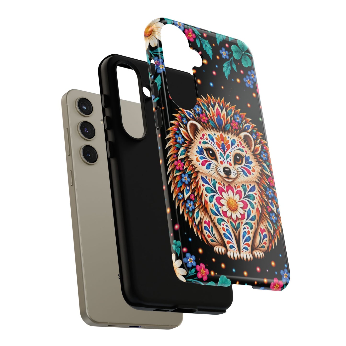 Vibrant Orange and Turquoise Calavera Hedgehog Phone Case - Multicolor Phone Case
