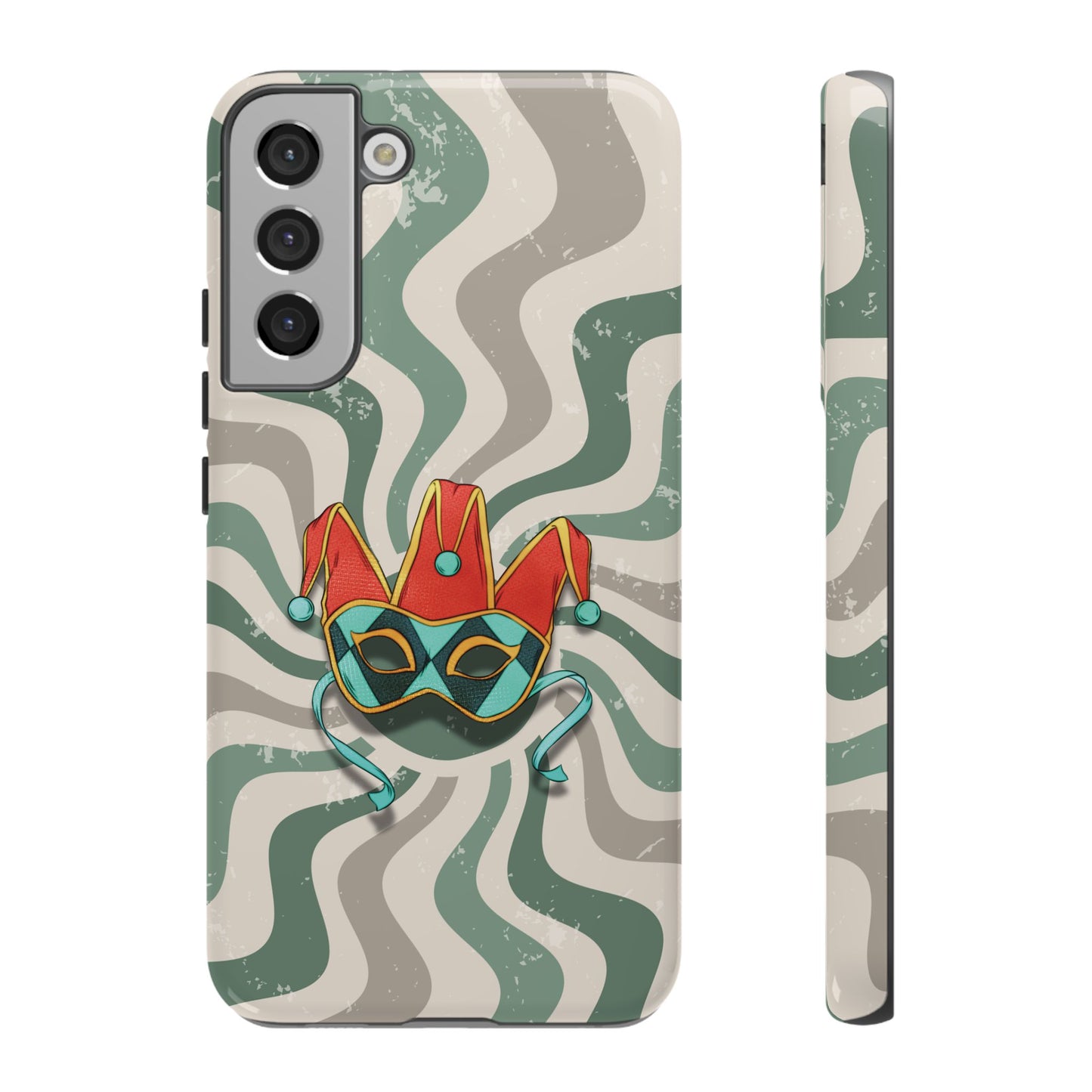 Samsung Galaxy S22 Plus / Glossy Phone Case - Venetian Jester Mask – Green Retro Soft Revival Phone Case