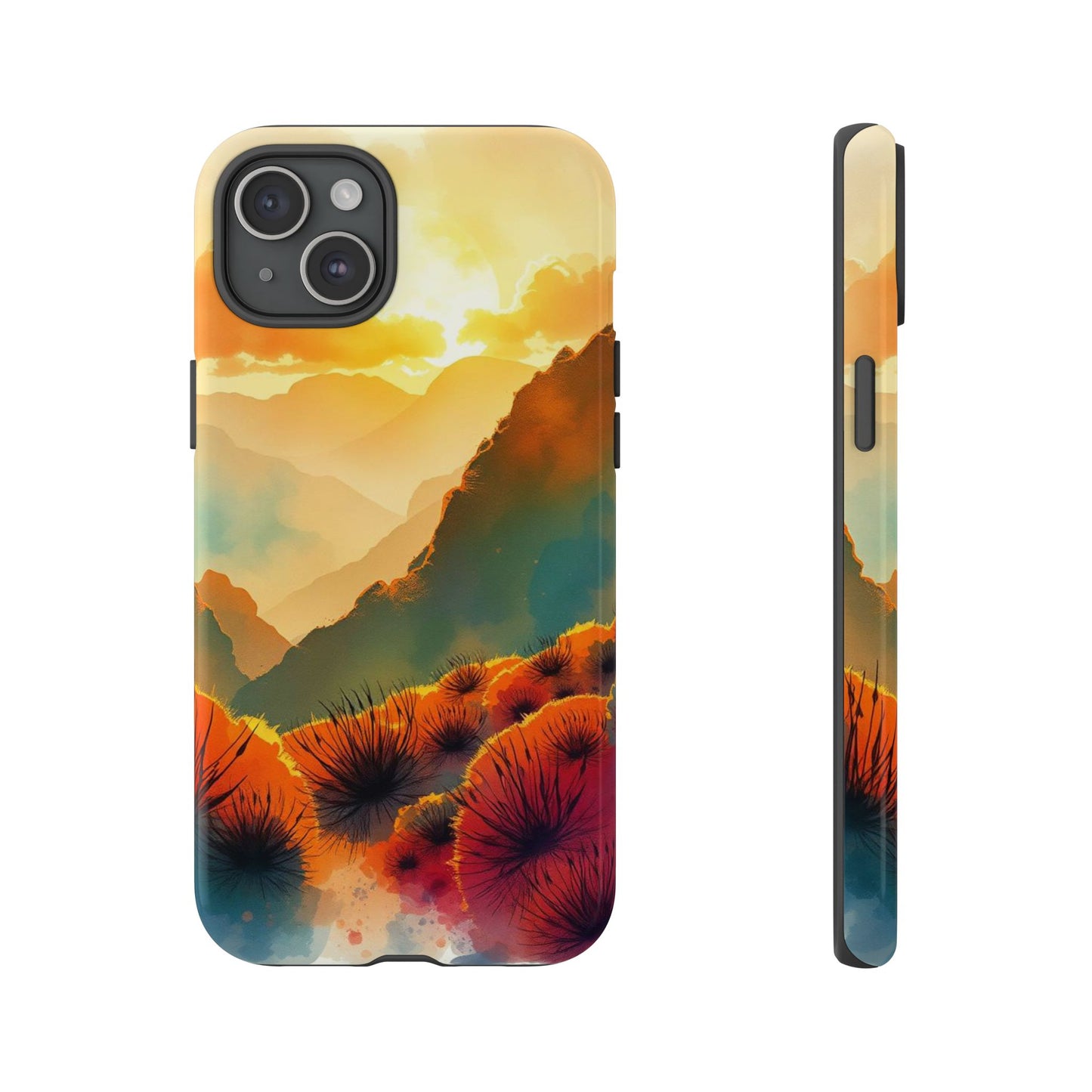 iPhone 15 Plus / Glossy Phone Case - Ideallic Watercolour Sunset Design Phone Case