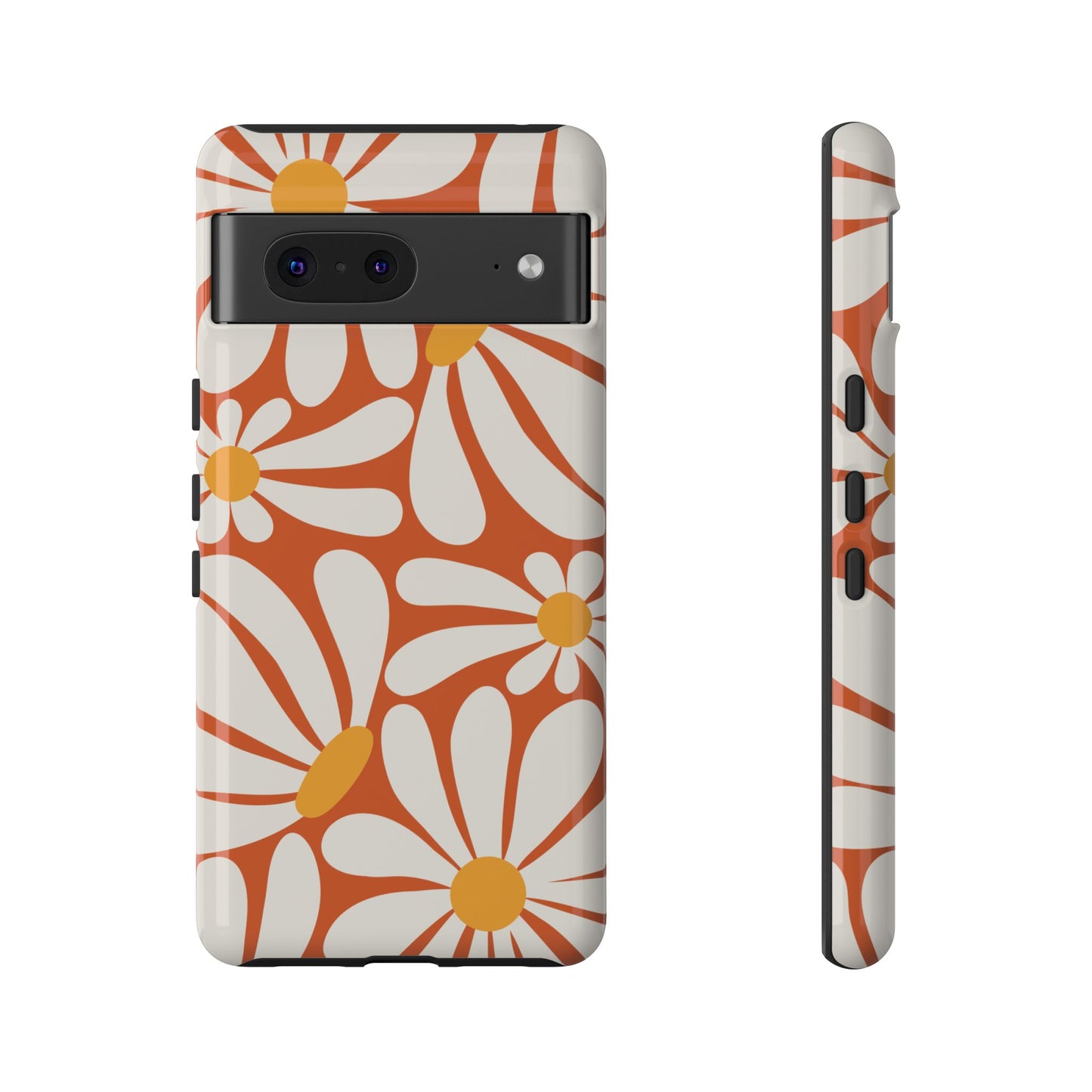 Retro Orange Daisy Pattern Phone Case - Orange Phone Case - Google Pixel 7 / Glossy