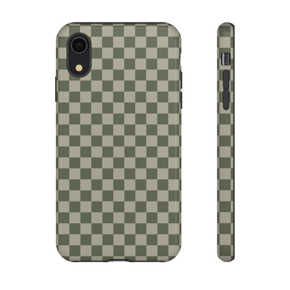 iPhone XR / Glossy Phone Case - ’Bold Olive Green Checkered Pattern’ Phone Case