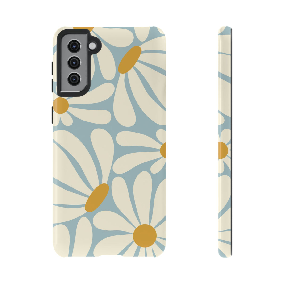 Retro Light Blue Daisy Pattern Phone Case - Blue Phone Case - Samsung Galaxy S21 Plus / Glossy