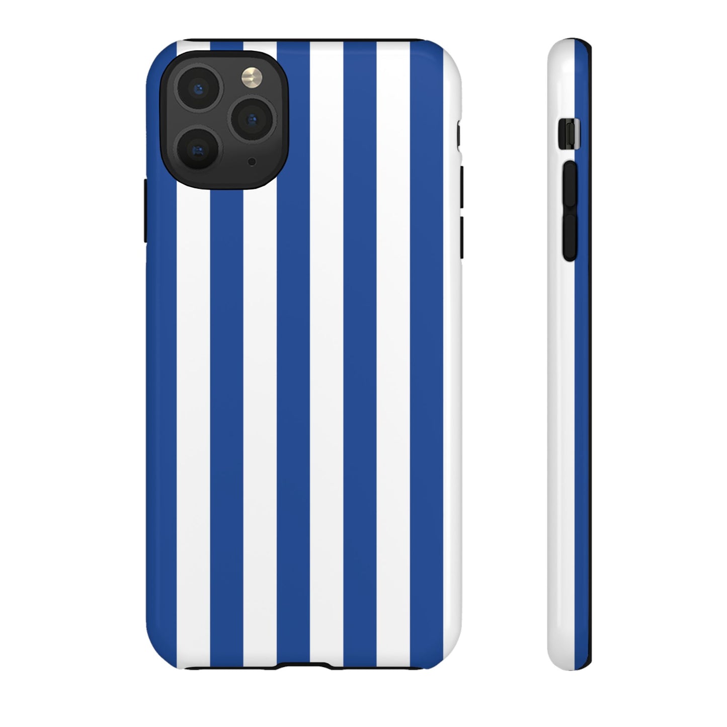 iPhone 11 Pro Max / Glossy Phone Case - Simple Blue & White Stripe Pattern Phone Case