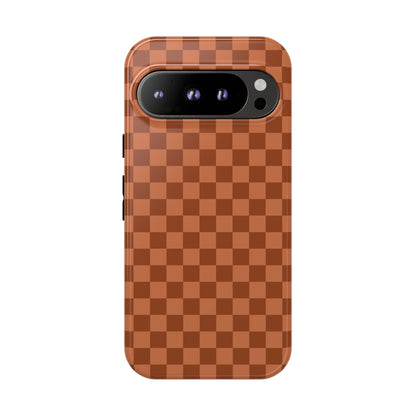Google Pixel 9 Pro / Glossy Phone Case - ’Bold Brown Checkered Pattern’ Phone Case