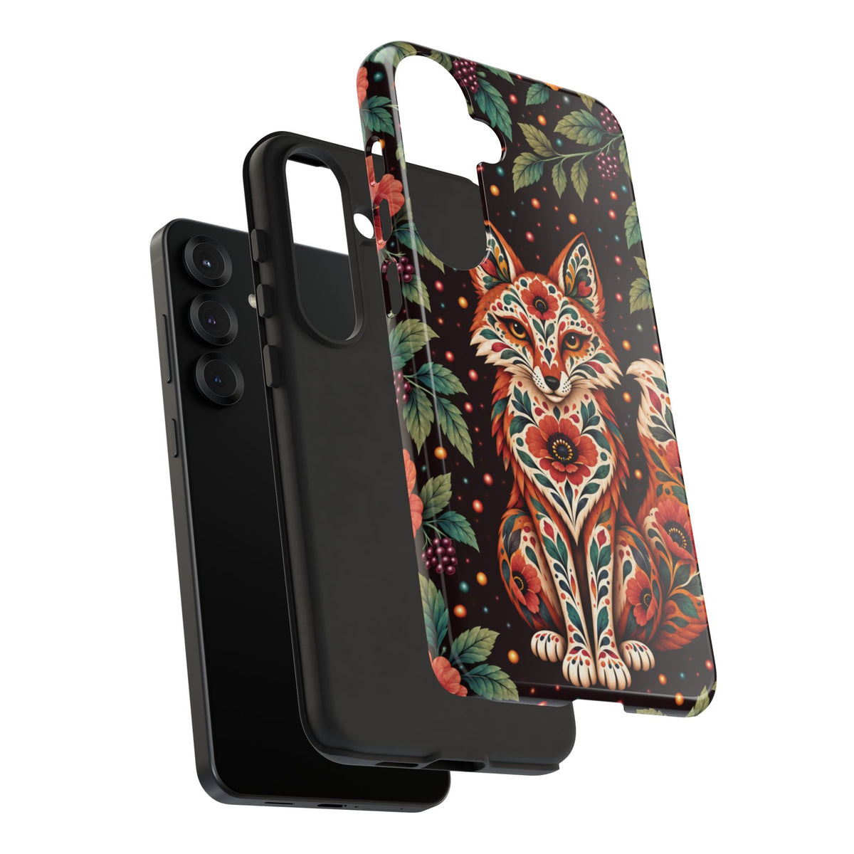 Vibrant Terracotta and Teal Calavera Fox Phone Case - Multicolor Phone Case