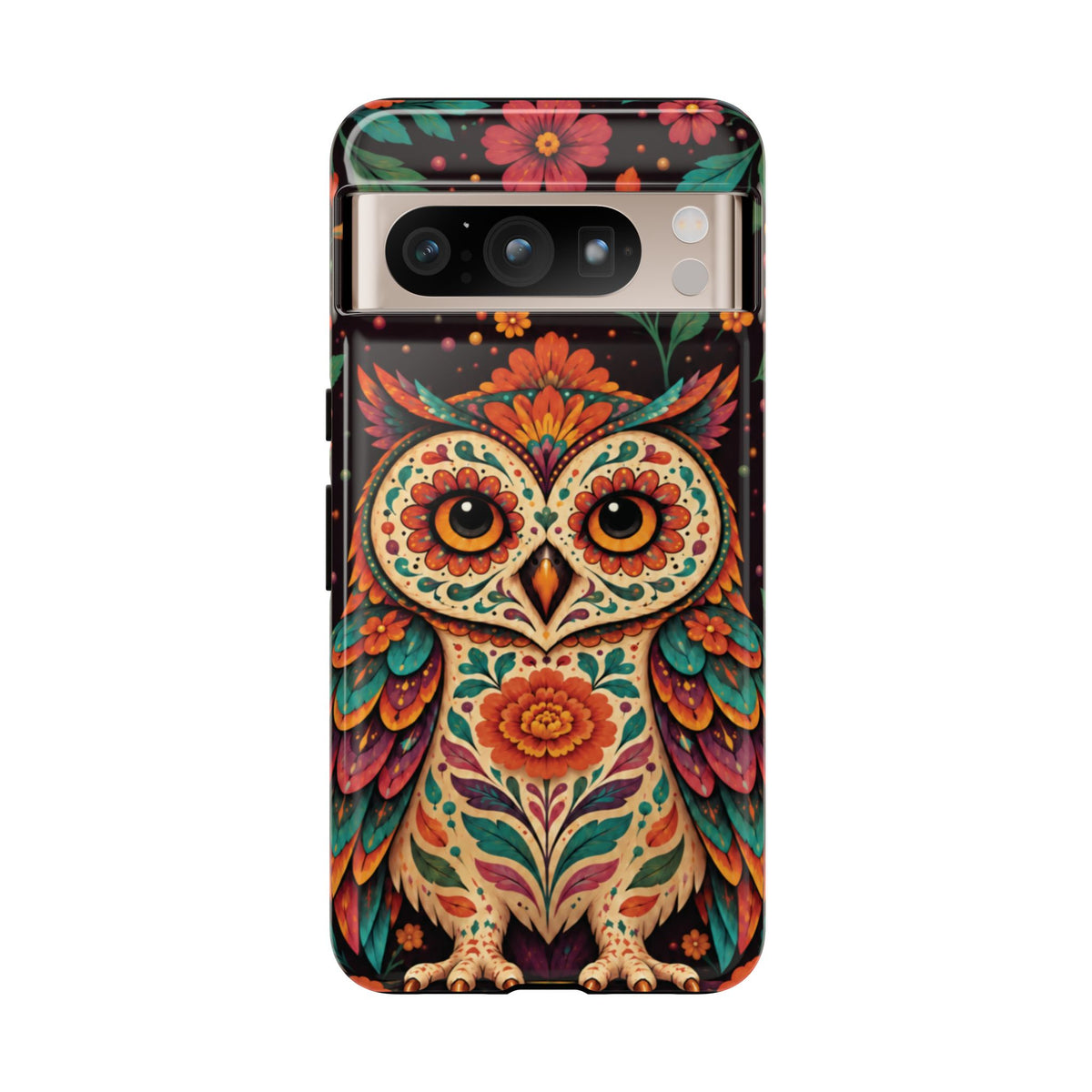Vibrant Terracotta and Teal Calavera Owl Phone Case - Multicolor Phone Case - Google Pixel 8 Pro / Glossy