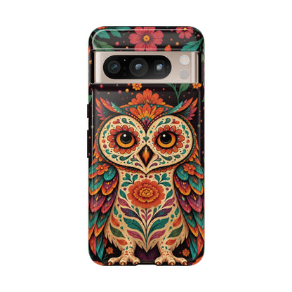 Vibrant Terracotta and Teal Calavera Owl Phone Case - Multicolor Phone Case - Google Pixel 8 Pro / Glossy