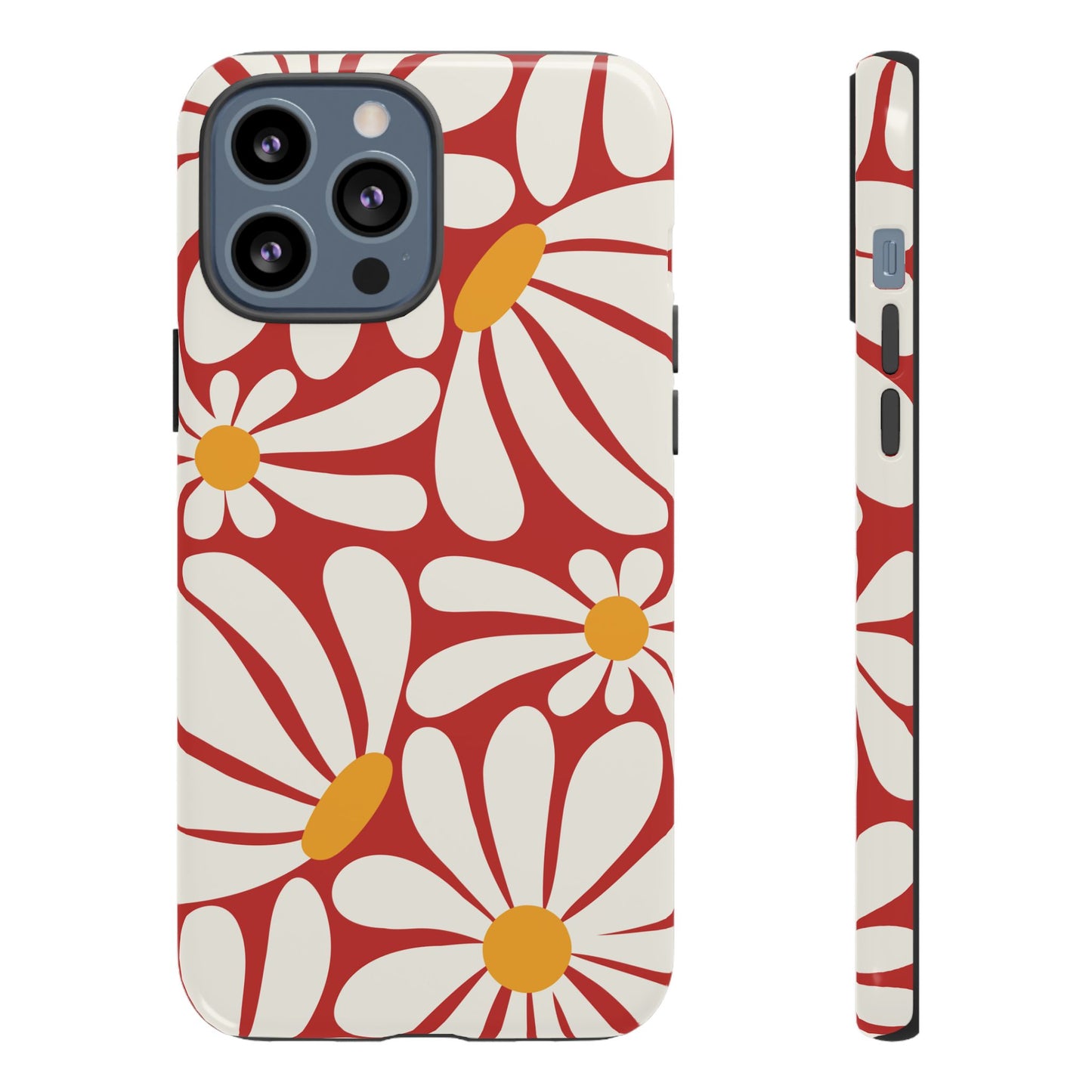 Retro Red Daisy Pattern Phone Case - Red Phone Case - iPhone 13 Pro Max / Glossy