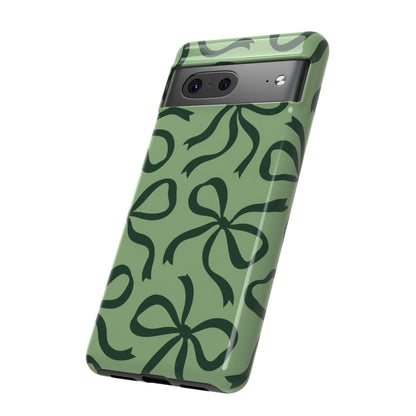 Bold Sage Green and Forest Green Bow Pattern Phone Case