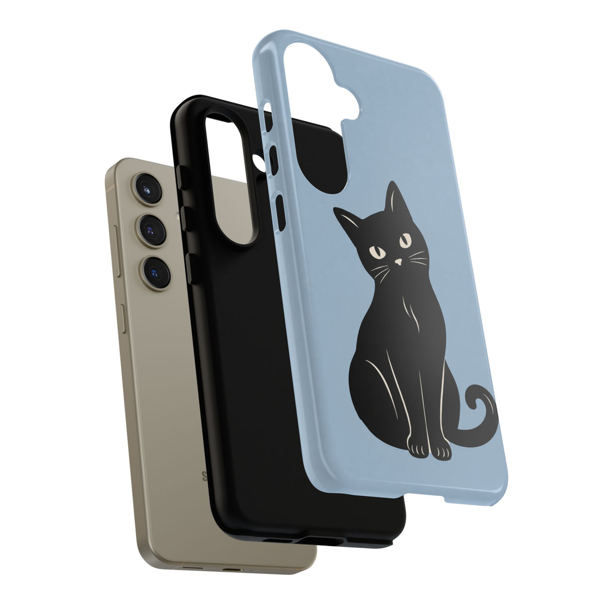 Minimalist Powder Blue & Black Cat Phone Case