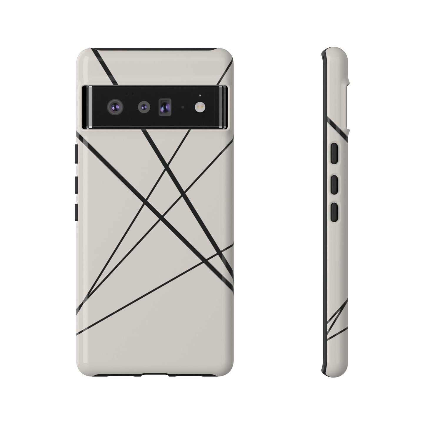 Google Pixel 6 Pro / Glossy Phone Case - Abstract White with Black Lines Phone Case