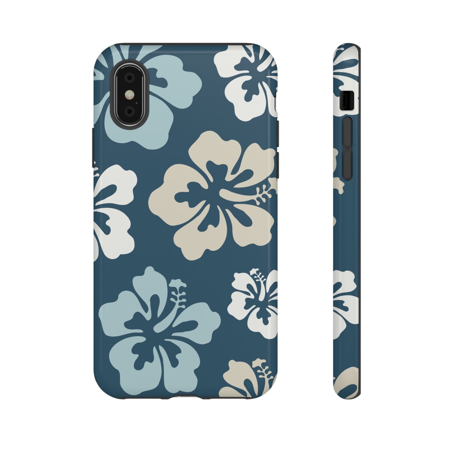 iPhone XS / Glossy Phone Case - ’Blue Hibiscus Retro Pattern #1’ Phone Case