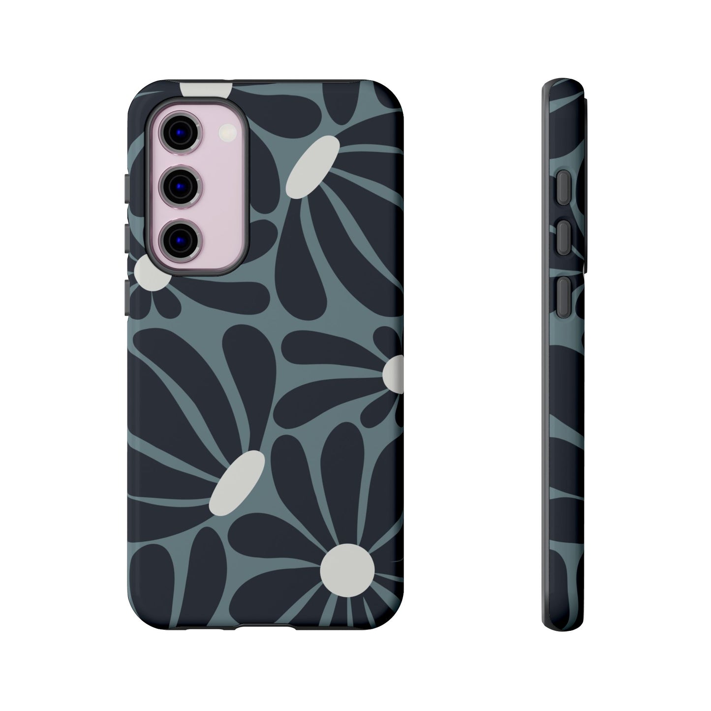 Samsung Galaxy S23 Plus / Glossy Phone Case - ’Retro Navy Blue & White Daisy Pattern’ Phone Case