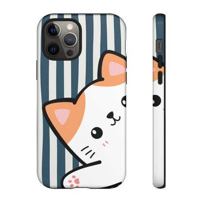 Playful Peakaboo Cat with Blue Stripe Pattern Phone Case - Blue Phone Case - iPhone 12 Pro / Glossy