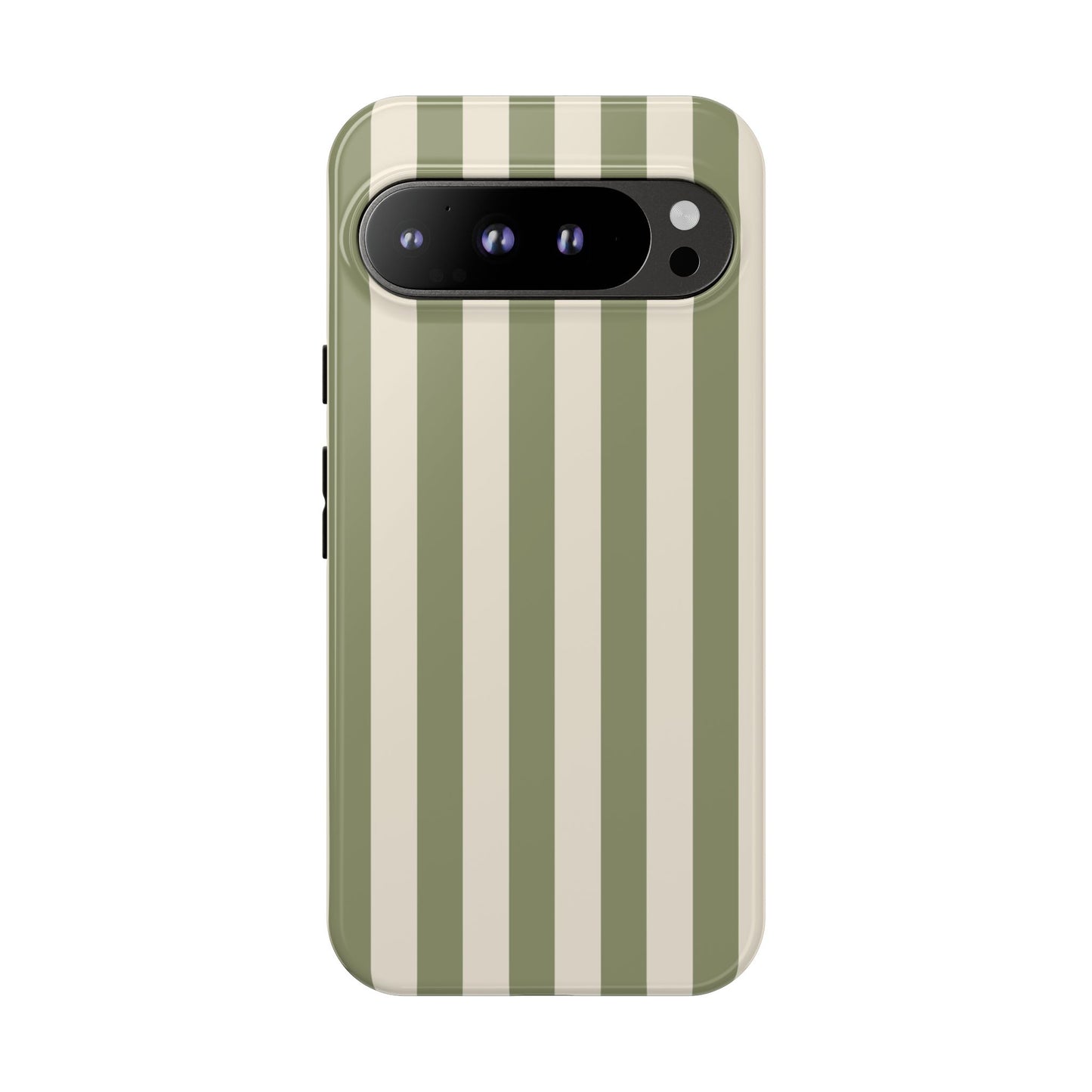 Google Pixel 9 Pro XL / Glossy Phone Case - ’Olive & Beige Stripe Pattern’ Phone Case