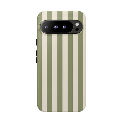 Google Pixel 9 Pro XL / Glossy Phone Case - ’Olive & Beige Stripe Pattern’ Phone Case