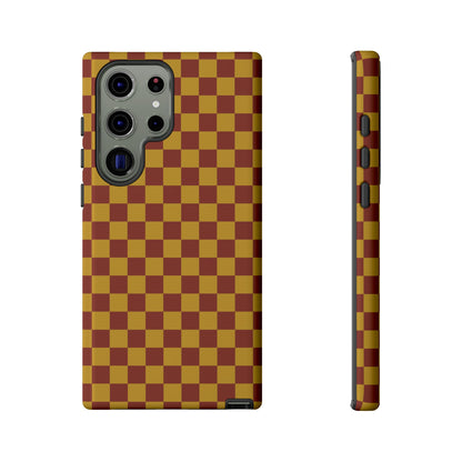Trendy Mustard & Burgandy Small Checked Pattern Phone Case - Brown Phone Case - Samsung Galaxy S23 Ultra / Glossy