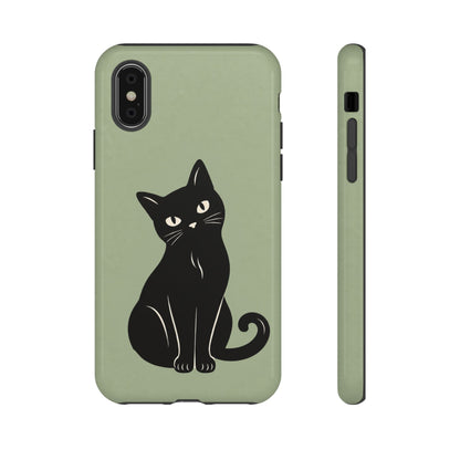 Minimalist Sage Green & Black Cat Phone Case