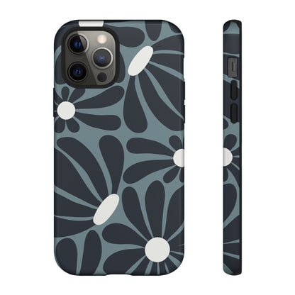 iPhone 12 Pro / Glossy Phone Case - ’Retro Navy Blue & White Daisy Pattern’ Phone Case