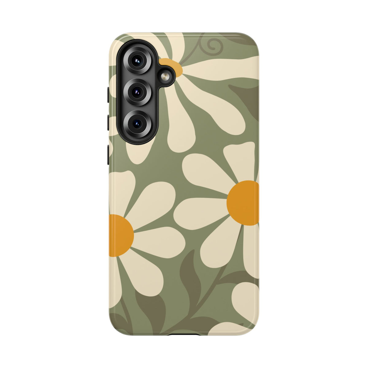 Retro Green Daisy Pattern #2 Phone Case - Green Phone Case - Samsung Galaxy S25 Plus / Glossy