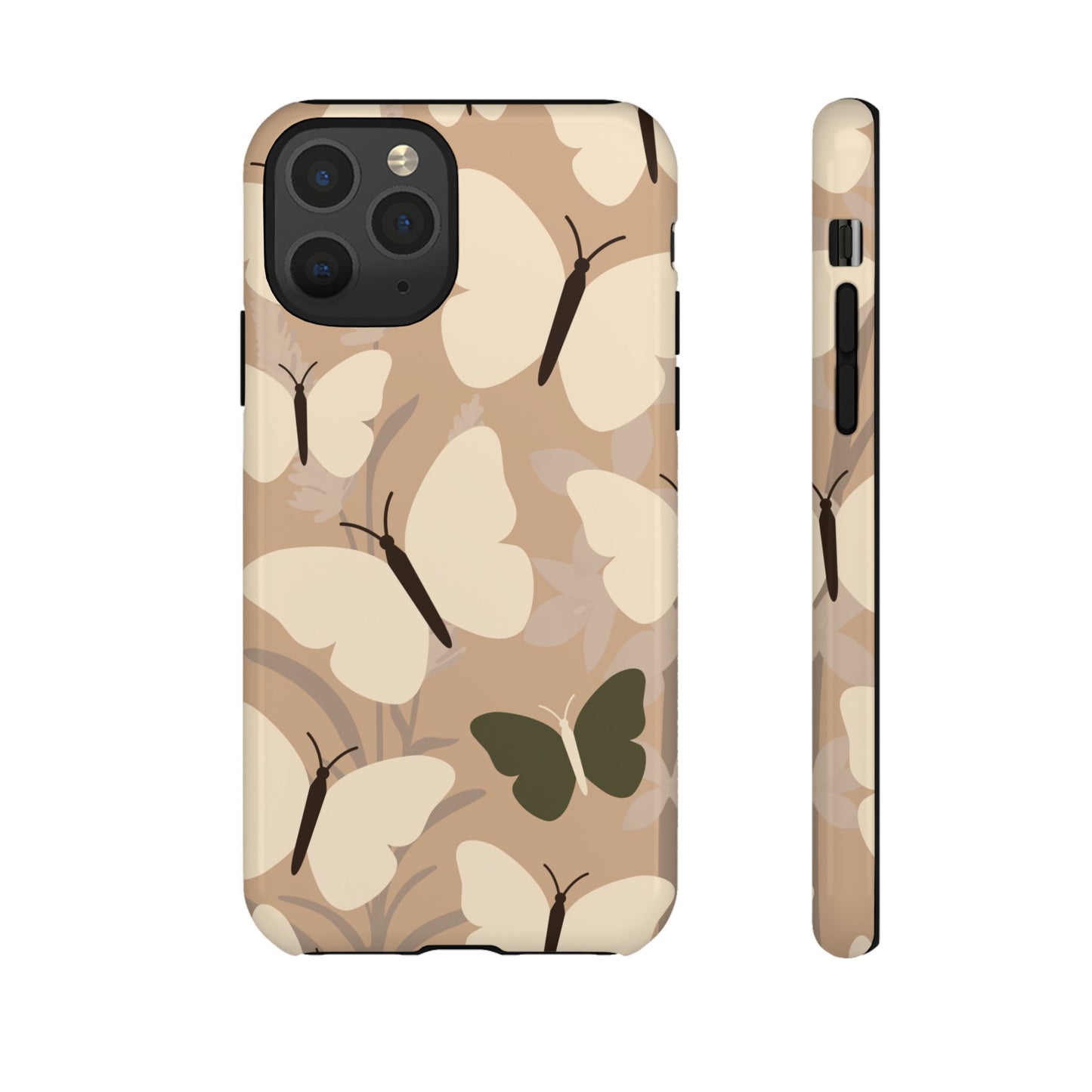 iPhone 11 Pro / Glossy Phone Case - Minimalist Beige Butterfly Pattern Phone Case