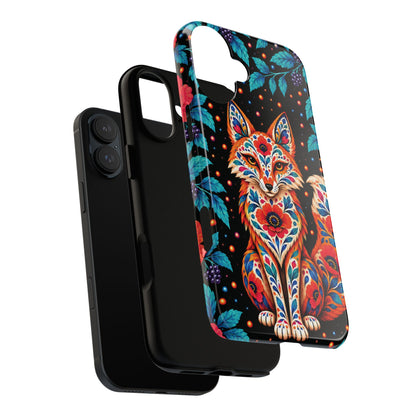 Vibrant Orange and Turquoise Calavera Fox Phone Case - Multicolor Phone Case