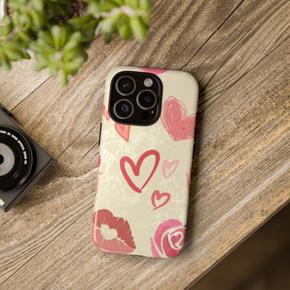 Cute Pink Heart & Rose Pattern Phone Case - Pink Phone Case